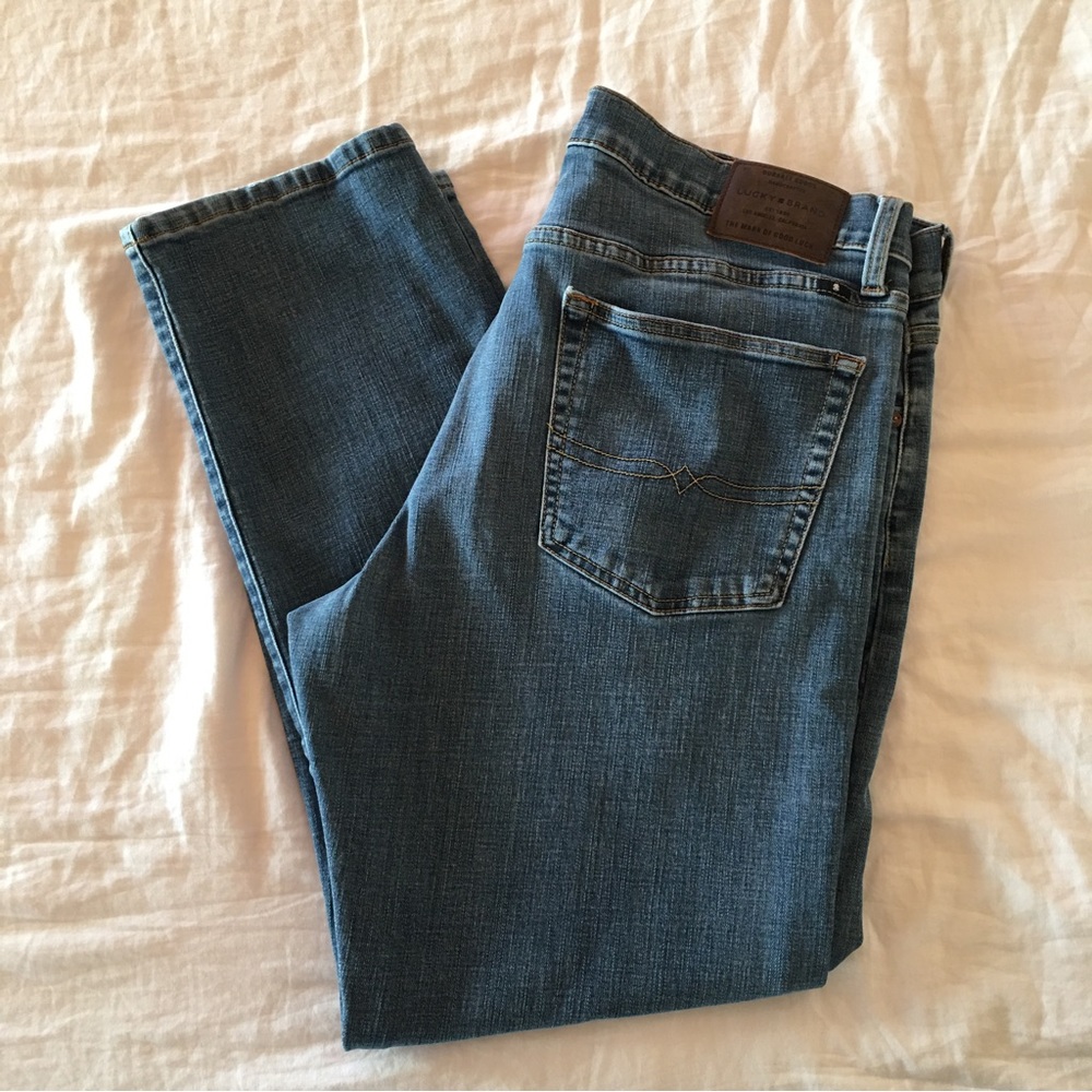Lucky Brand 221 Straight Mens 38x30 Blue Stretch Denim Jean Mid Rise